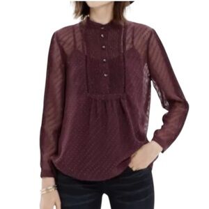 Madewell‎ Sheer Pintuck Clip Dot Blouse with Removable Tank Maroon Women’s XS